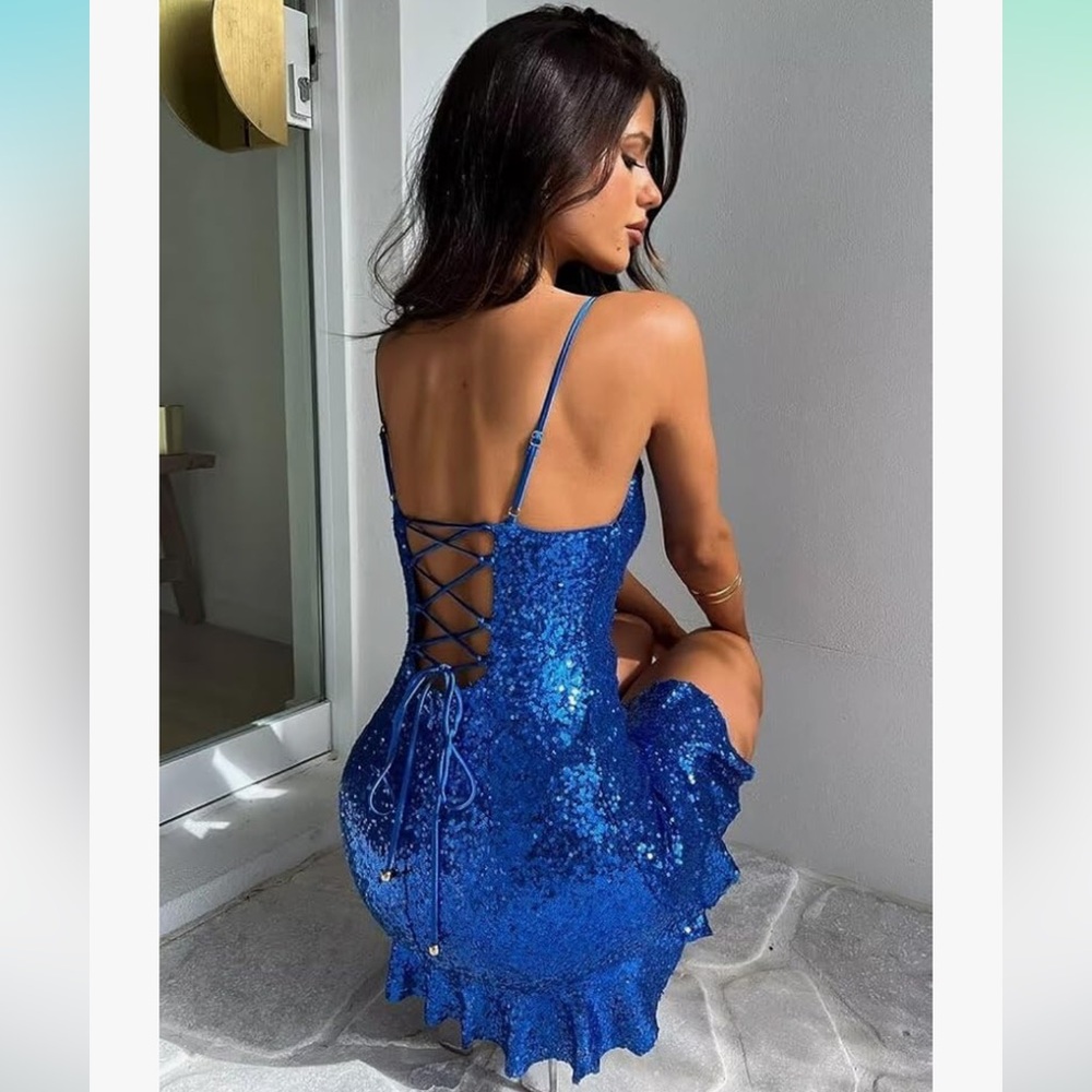 blue sequin hoco dress